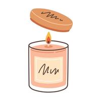 Trendy candle. Modern scented cozy hygge candle for home interior decor. Illustration in flat style vector