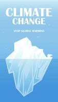 Climate change, polar bear on floating iceberg banner template. Global warming vertical banner. International Polar Bear Day vector