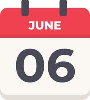 June 6 - Daily Calendar Icon in flat design style vector