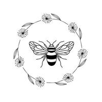 Bee and wreath illustration vector