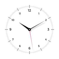 blanco reloj cara con negro y rojo puntero en blanco antecedentes vector