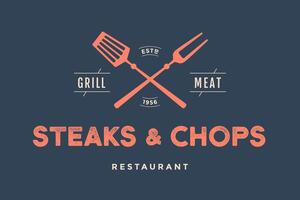 Label of restaurant with grill symbols vector