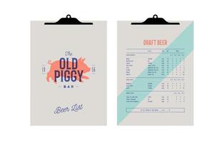 Brand identity set for Beer Bar, Pub. Clipboard menu vector