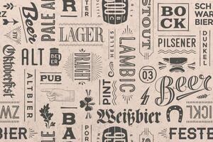 Seamless pattern with types of beer and hand drawn lettering vector