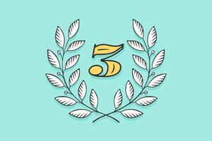 Laurel wreath icon with number Three vector