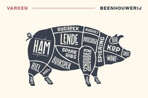 carne cortes póster Carnicero diagrama y esquema - Cerdo vector