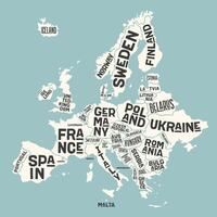 Europe, map. Poster map of the Europe with country names vector