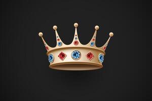 icono de oro real corona con rojo y azul diamante vector