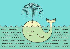 Postcard with cute careless whale baby swimming in the sea under rain making umbrella out of his fountain. Flat style design concept pastel colors. illustration. vector