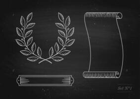 Set of old vintage ribbon banner, laurel wreath in engraving style vector