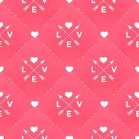 Seamless white pattern with Love, heart and arrow in vintage style on a red background for Valentine Day. illustration. vector
