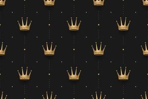 Seamless gold pattern with king crowns on a dark black background. Illustration. vector