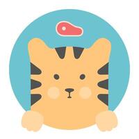 Animal set. Portrait in flat graphics - tiger on blue circle background vector