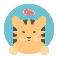 Animal set. Portrait in flat graphics - tiger on blue circle background vector