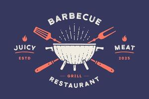 etiqueta o logo para restaurante. logo con parrilla, barbacoa o parilla vector