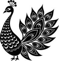 pavo real tema rangoli silueta diseño vector