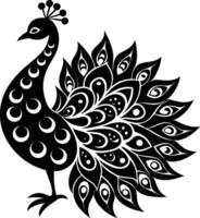 pavo real tema rangoli silueta diseño vector