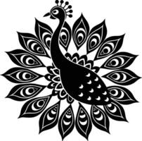 Peacock Theme Rangoli Silhouette Design vector