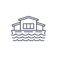 casa flotante, flotador casa línea icono en blanco vector