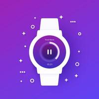 Music player for smart watch, app interface design vector