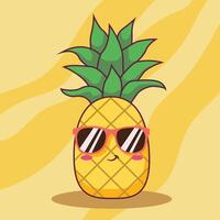cute cartoon pineapple wearing glasses vector