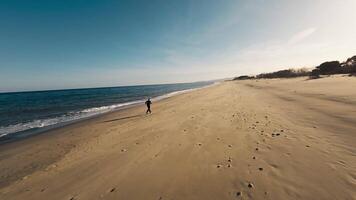 Sunset Light Over A Tired Running Man On The Beach video