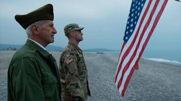 un' veterano e un' soldato festeggiare memoriale giorno video