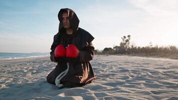 munk boxare stående upp till bekämpa video