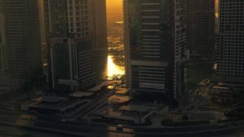 skyscrapers complex at sunset light video