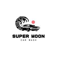 súper Luna coche lavar empresa logo diseño vector