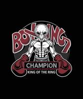 Boxing champion king of the ring alien boxer t-shirt design. vector