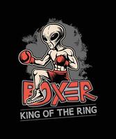 Boxer king of the ring alien fight t-shirt design vector