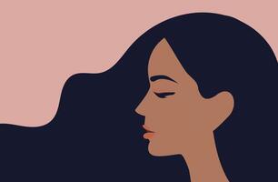 Beautiful black woman face side with long hair view illustration vector