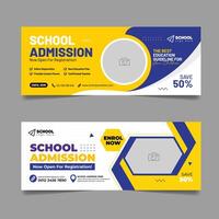 Back to school admission social media cover design and higher education banner template vector