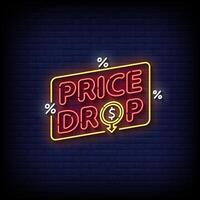 price drop neon Sign on brick wall background vector
