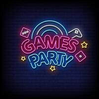 game party neon Sign on brick wall background vector