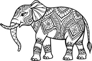 Thai pattern elephant black on white background vector