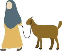 illustration of a girl with a goat on the Eid al-Adha holiday vector