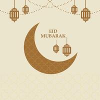 Eid mubarak background soft brown paper and green mandala with lantern ornament Premium vector