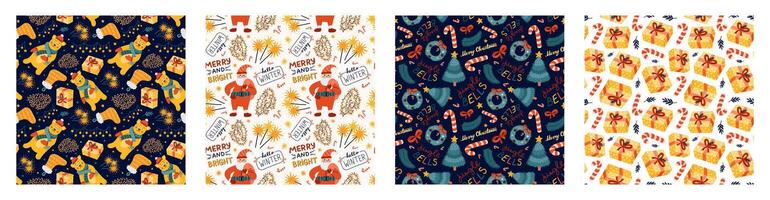 conjunto de sencillo sin costura modelo con Navidad garabatos linda impresión con mano dibujado invierno clipart. linda fondo de pantalla impresión para tela diseño con símbolos de Navidad y nuevo año. creativo antecedentes. vector