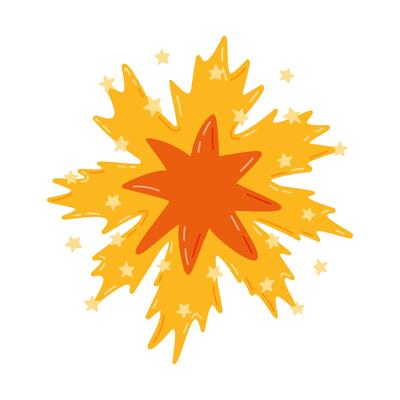 Cute hand drawn exploding star with twinkles clipart in simple cartoon style. Sparkling magical star dust, comet shower. Astrology, astronomy, Christmas element. Universe shine, light, stardust.