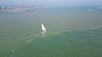 High Angle Footage of Fast Boat in The British Ocean of Eastbourne City, England United Kingdom. May 10th, 2024 video