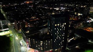 Aerial Footage of Illuminated Central Sheffield City of England During Night. United Kingdom. April 29th, 2024 video