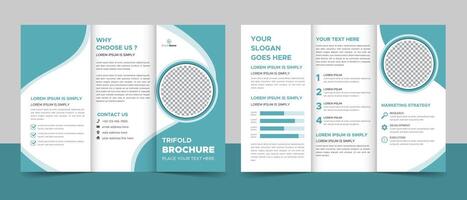 Business Brochure Template in Trifold Layout. Corporate Design Leaflet with Replaceable Image Shape. vector