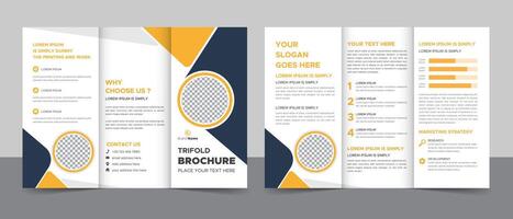 Business Brochure Template in Trifold Layout. Corporate Design Leaflet with Replaceable Image Shape. vector