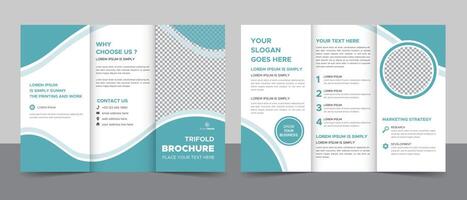 Business Brochure Template in Trifold Layout. Corporate Design Leaflet with Replaceable Image Shape. vector