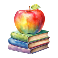 Apfel auf Bücher Illustration png