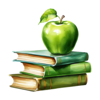 Apfel auf Bücher Illustration png