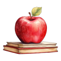 Pomme sur livres illustration png
