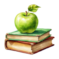 Apfel auf Bücher Illustration png